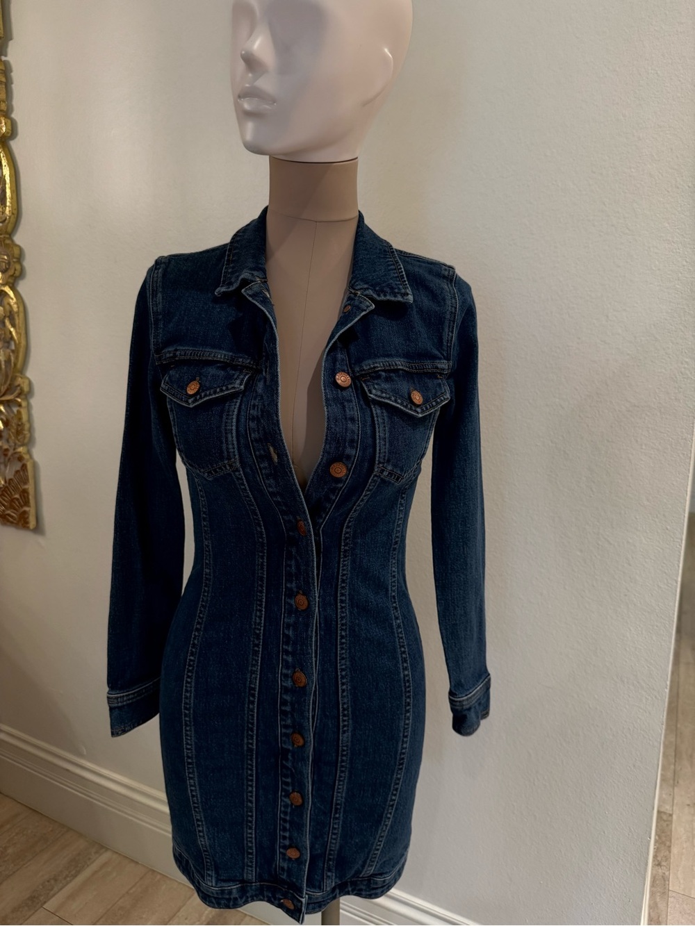 Madewell Dark Blue Denim Button-Front Women’s Dress (XS)